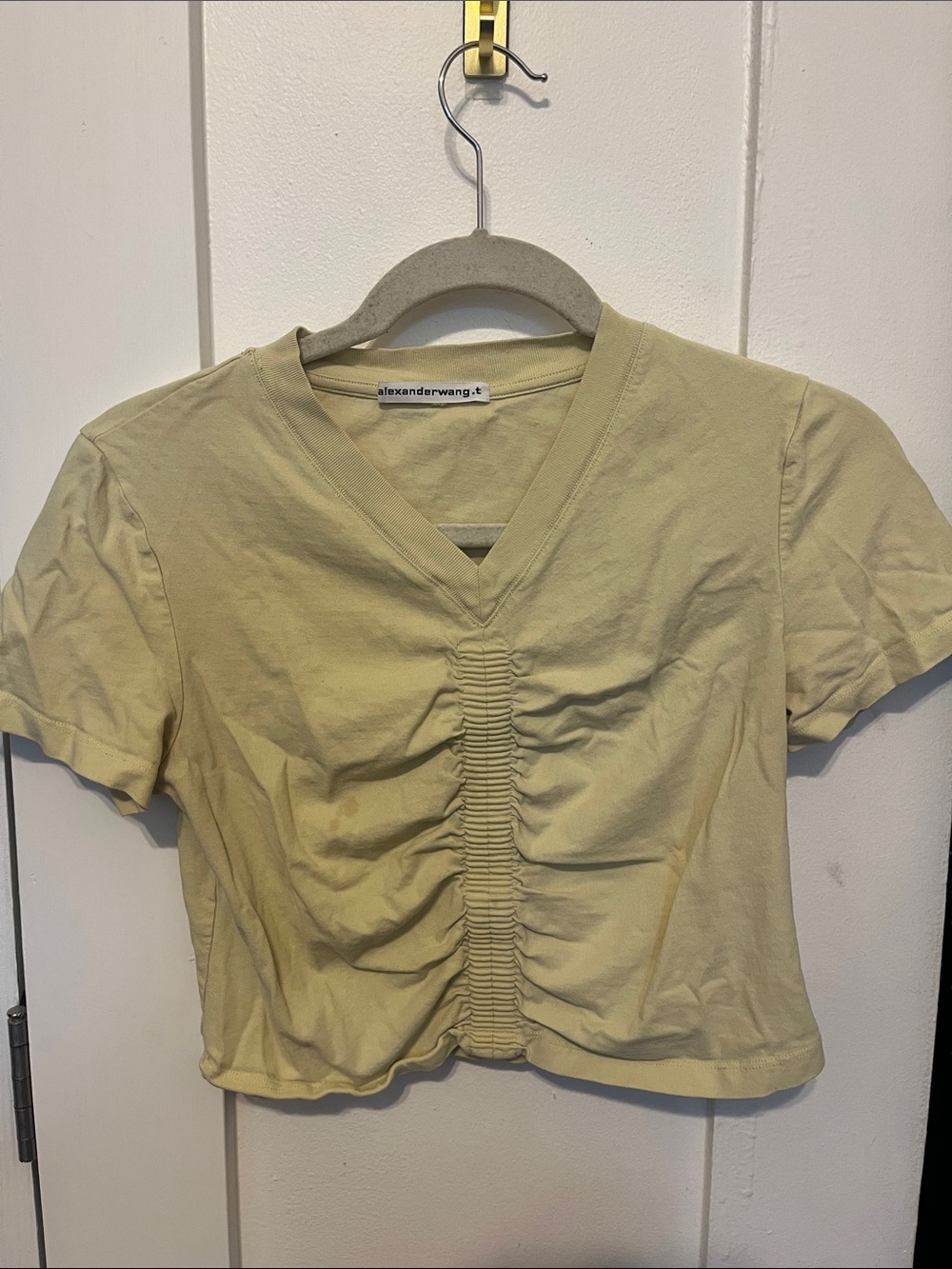 Alexander Wang Light green Ruched V-Neck Crop Tee